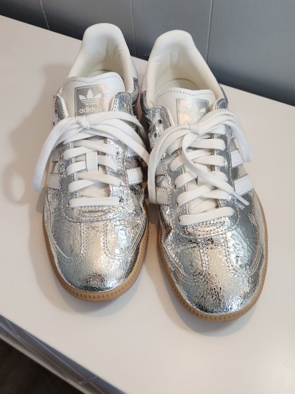 Adidas Samba silver metallic tennis athletic shoes - Picture 2 of 11